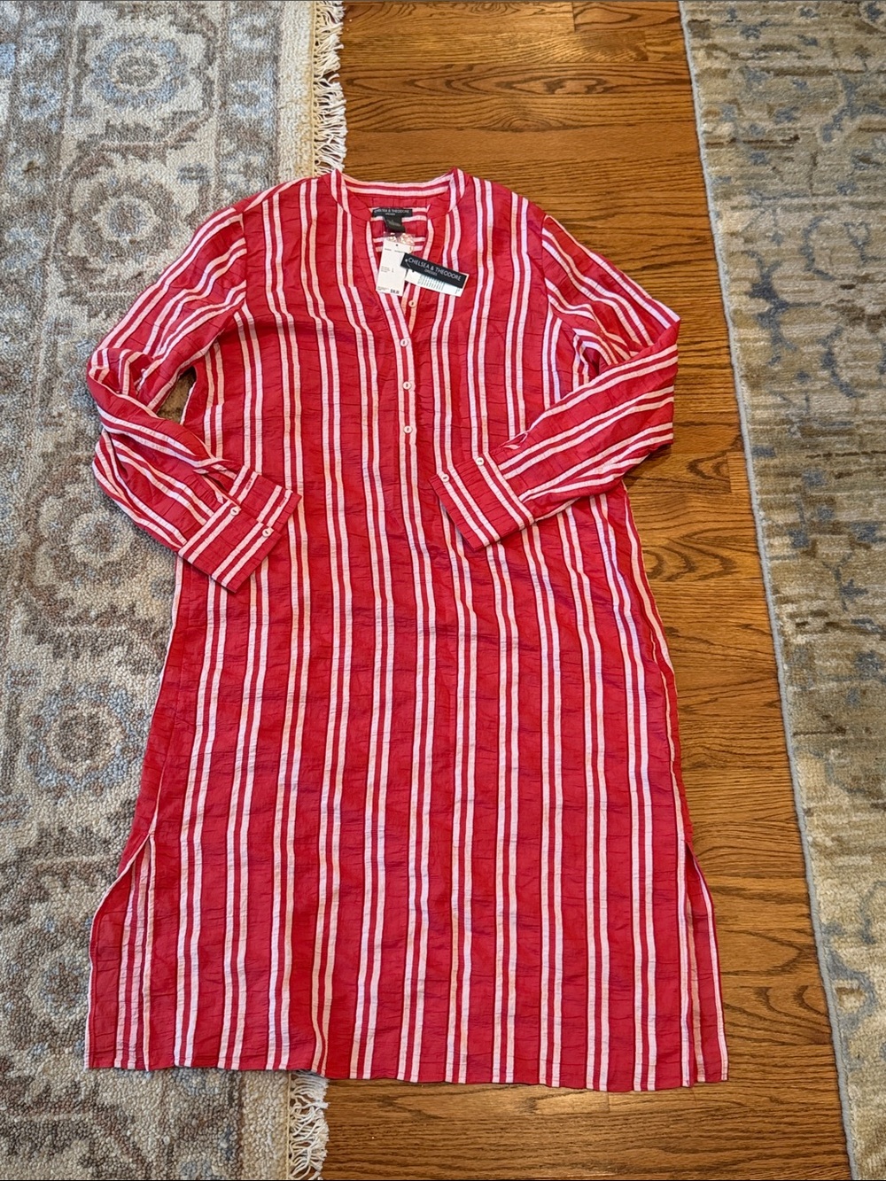 NWT Women’s Red Striped Casual Button-Front Dress size L